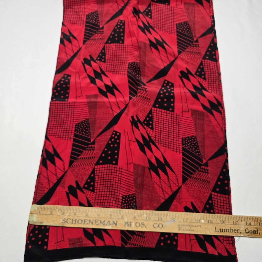 Vintage Echo Geometric Print Red and Black Silk Scarf - Picture 3 of 3
